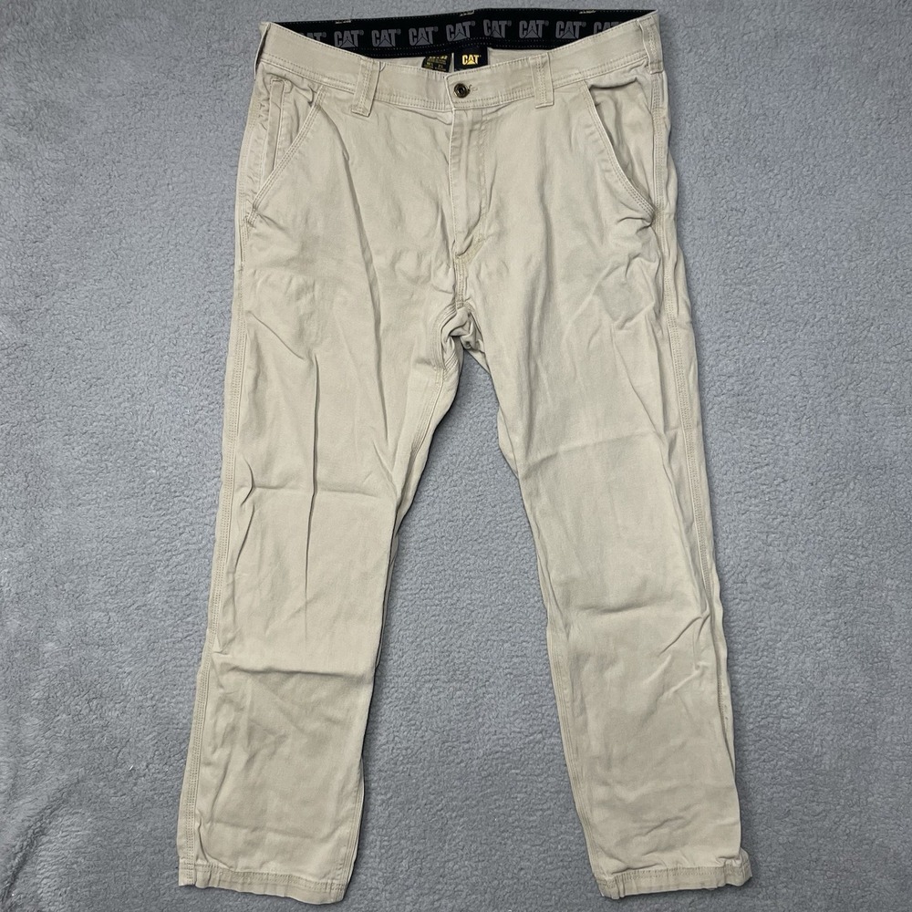 CAT Caterpillar Work Pants Men 36x32 Khaki Beige Stretch Utility Workwear